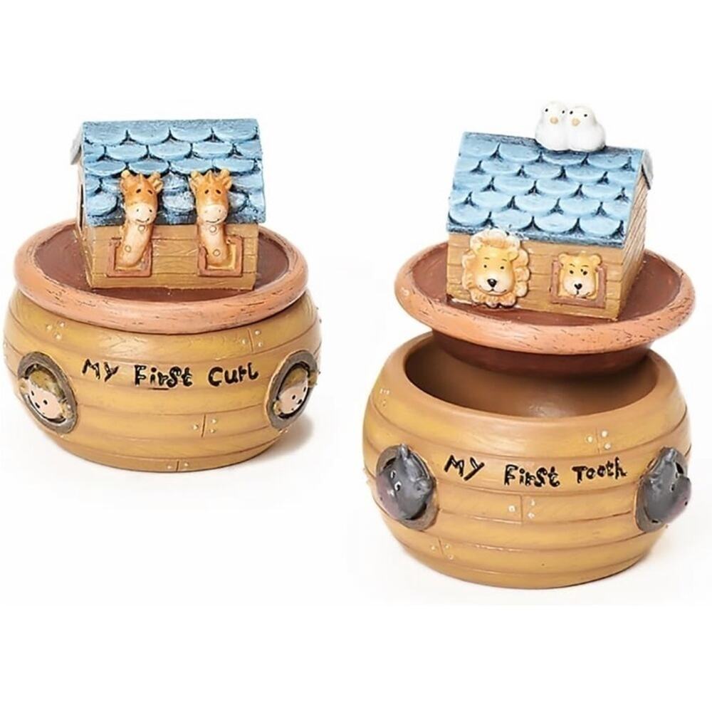 Noah's Ark Hand‎ Painted Keepsake Box Set with My First Tooth and My First Curl
